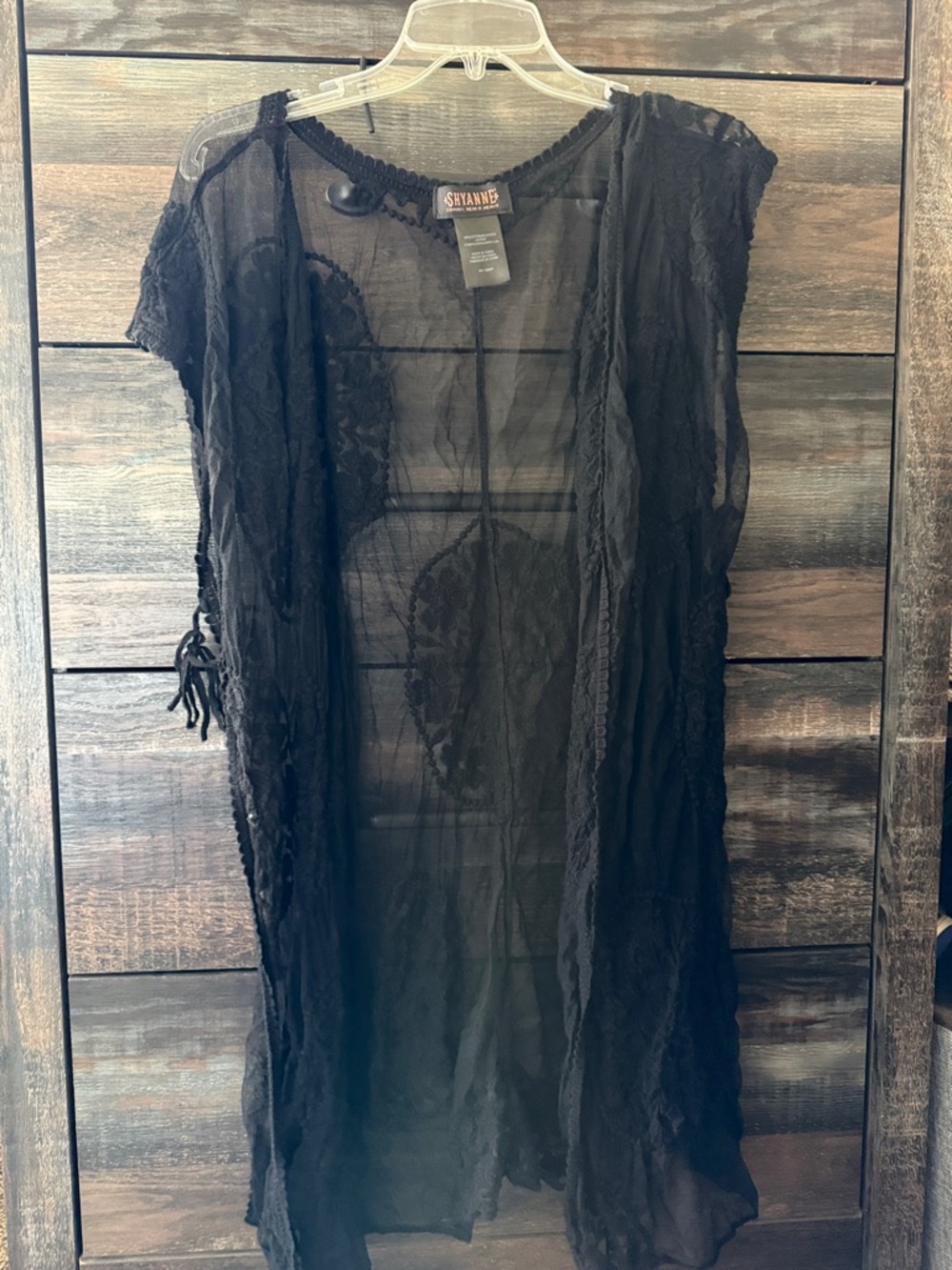 Shyanne black embroidered lace kimono cardigan